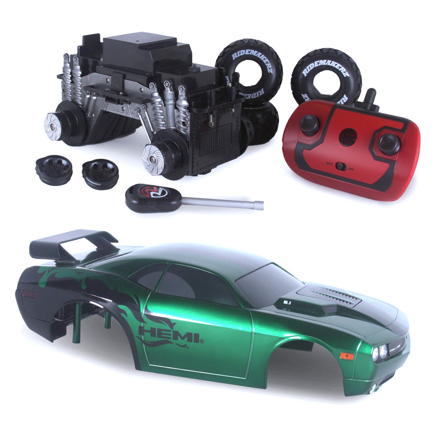 Dodge Challenger - Green/Black - R/C Monster Kit | Ridemakerz - Online