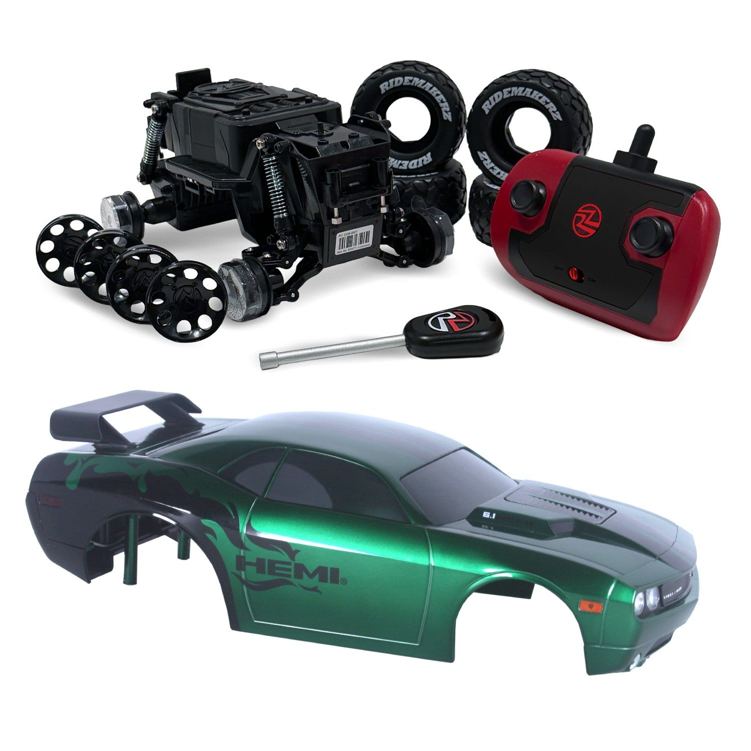 Dodge Challenger - Green/Black - R/C Monster Kit | Ridemakerz - Online
