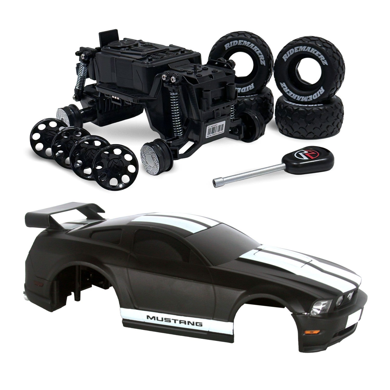 Ford Mustang - Black/White - Freewheel Monster Kit | Ridemakerz