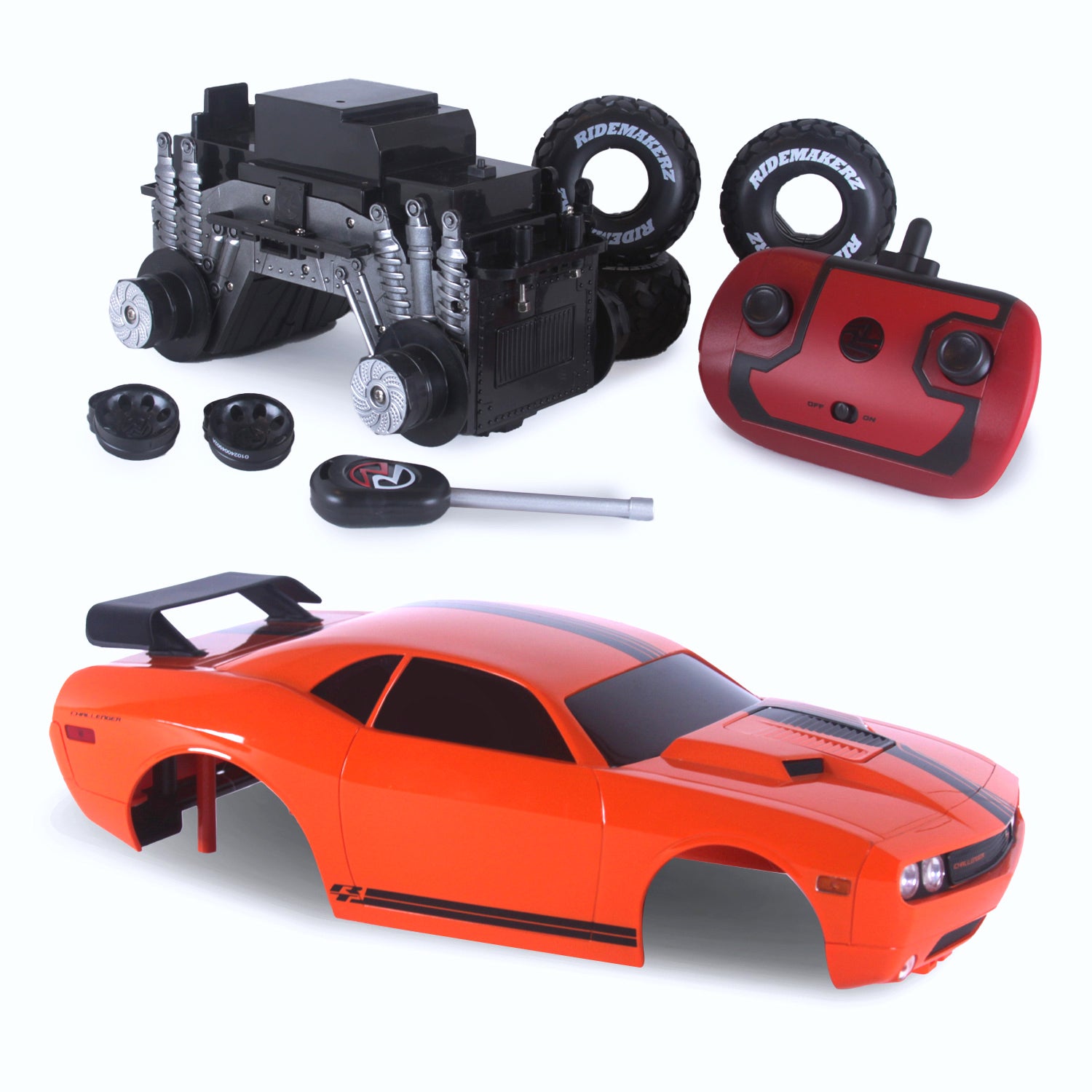 Dodge Challenger - Orange/Black - R/C Monster Kit | Ridemakerz